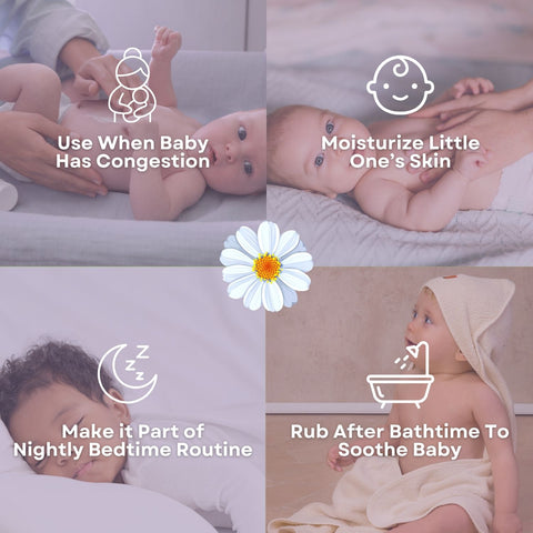 Use Herbion Baby Chest Rub when baby has congestion. It moisturizes baby's skin and soothe them after bathtime.