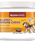 A container of Herbion Pets Allergy+Immune Chews with kelp, Vitamin C< and other natural ingredients. 