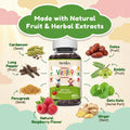 Herbion Children's Vitality Gummies is made of plant-based ingredients like Cardamom, Long Pepper, Fenugreek, Ginger, Gotu Kola, Emblic, and Dates to support kids growth and appetite. 