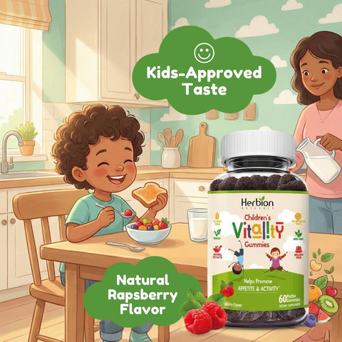 Herbion Children's Vitality Gummies are made with tasty natural raspberry flavor - a kid approved taste. 