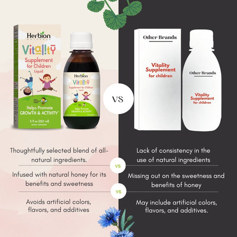 Comparison between Herbion Vitality supplement for children and other brands