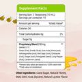 Supplement facts label with bees and honey on a light pink background