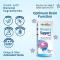 Herbion Memory Support Liquid: Vegan, Non-GMO, Drug Free, Gluten Free, and GMP-Certified.