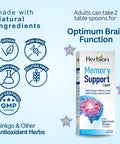 Herbion Memory Support Liquid: Vegan, Non-GMO, Drug Free, Gluten Free, and GMP-Certified.