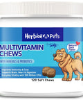 A bottle of Herbion Multivitamin Chews for dogs with minerals, vitamins, and probiotics for dog's immunity, brain, and heart health 